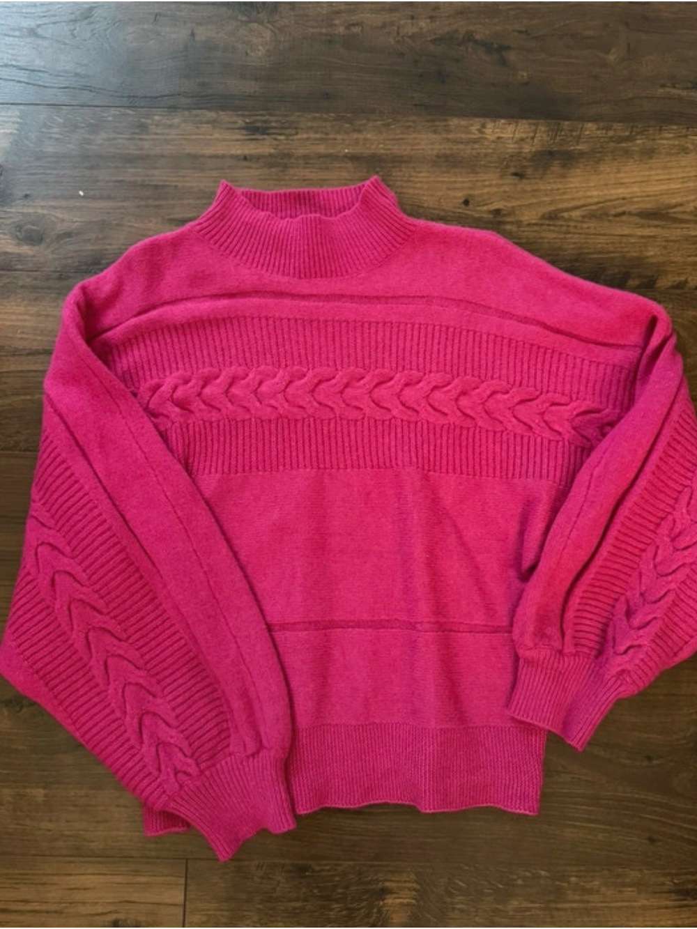 eesome Hot Pink Cable-Detail Mock Neck Sweater